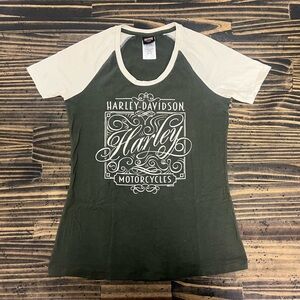 Harley-Davidson Fitted Graphic Raglan Tee White and Green